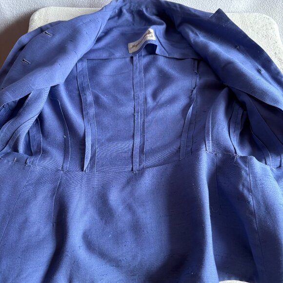 1960s Periwinkle Linen Nipped Waist Suit Jacket Blazer - Picture 9 of 13